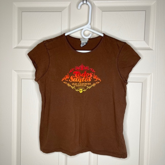 Todos Santos old navy vintage short sleeve shirt brown 2004 size medium Peru - Picture 1 of 5